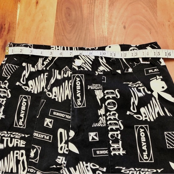 PLAYBOY Y2K Logo Cargo Pockets Black & White High Rise Wide Leg Pants Trousers. - Picture 12 of 16